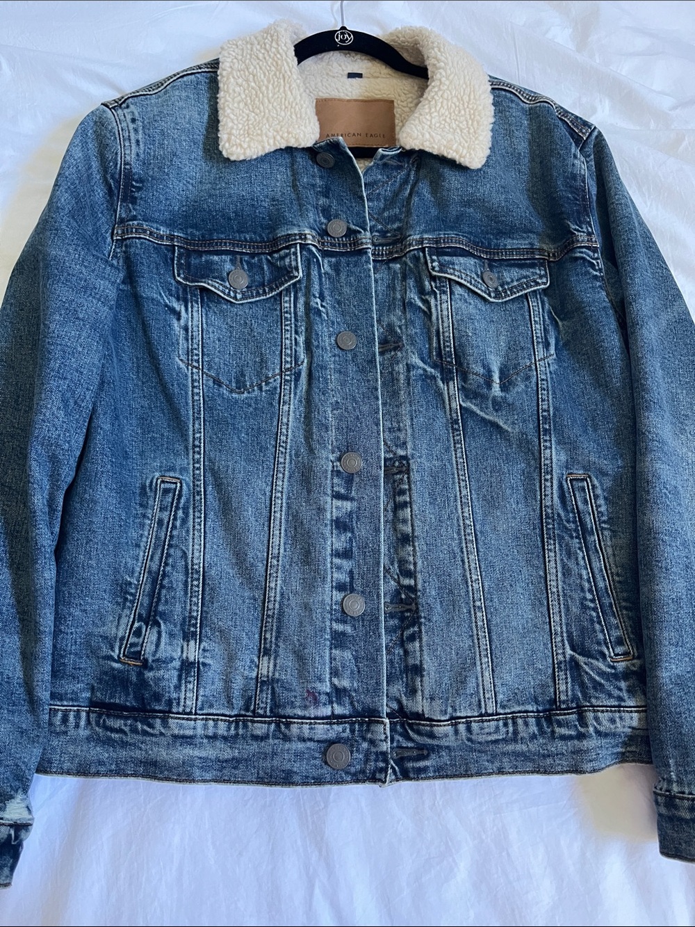 American eagle 2018 denim jeans jacket Sherpa faux fur collar interior lining
